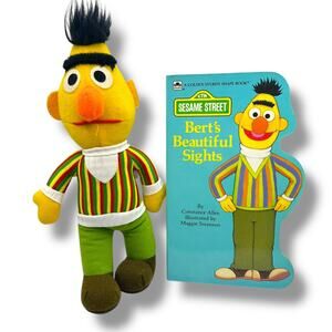 Vintage 80s - 90s Sesame Street Bert Stuffed Plush Board Book